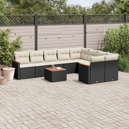 10-tlg. Garten-Sofagarnitur mit Kissen Schwarz Poly Rattan