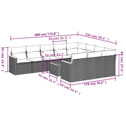 11-tlg. Garten-Sofagarnitur mit Kissen Beige Poly Rattan