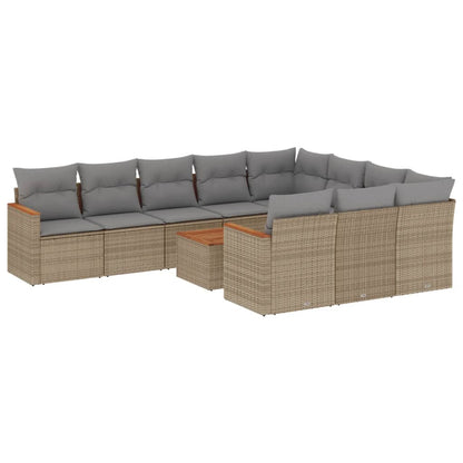 11-tlg. Garten-Sofagarnitur mit Kissen Beige Poly Rattan