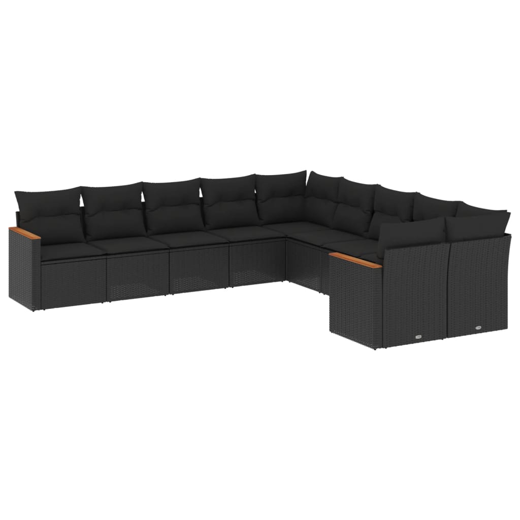 10-tlg. Garten-Sofagarnitur mit Kissen Schwarz Poly Rattan