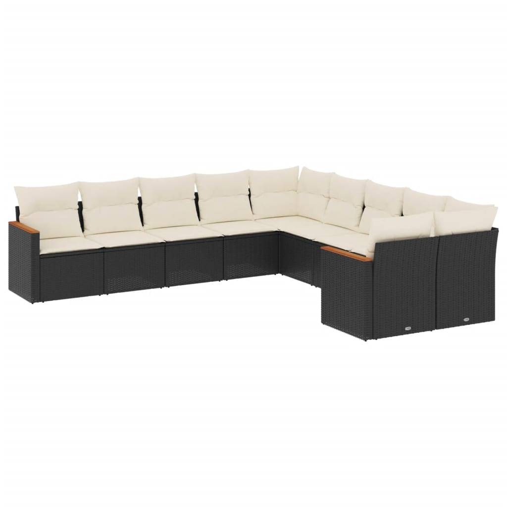 10-tlg. Garten-Sofagarnitur mit Kissen Schwarz Poly Rattan