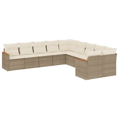 10-tlg. Garten-Sofagarnitur mit Kissen Beige Poly Rattan