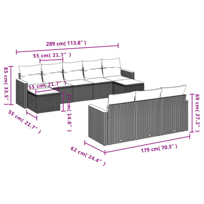 10-tlg. Garten-Sofagarnitur mit Kissen Schwarz Poly Rattan