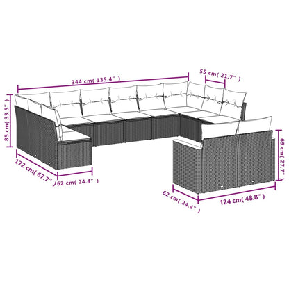 12-tlg. Garten-Sofagarnitur mit Kissen Beige Poly Rattan