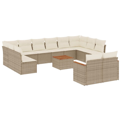 13-tlg. Garten-Sofagarnitur mit Kissen Beige Poly Rattan