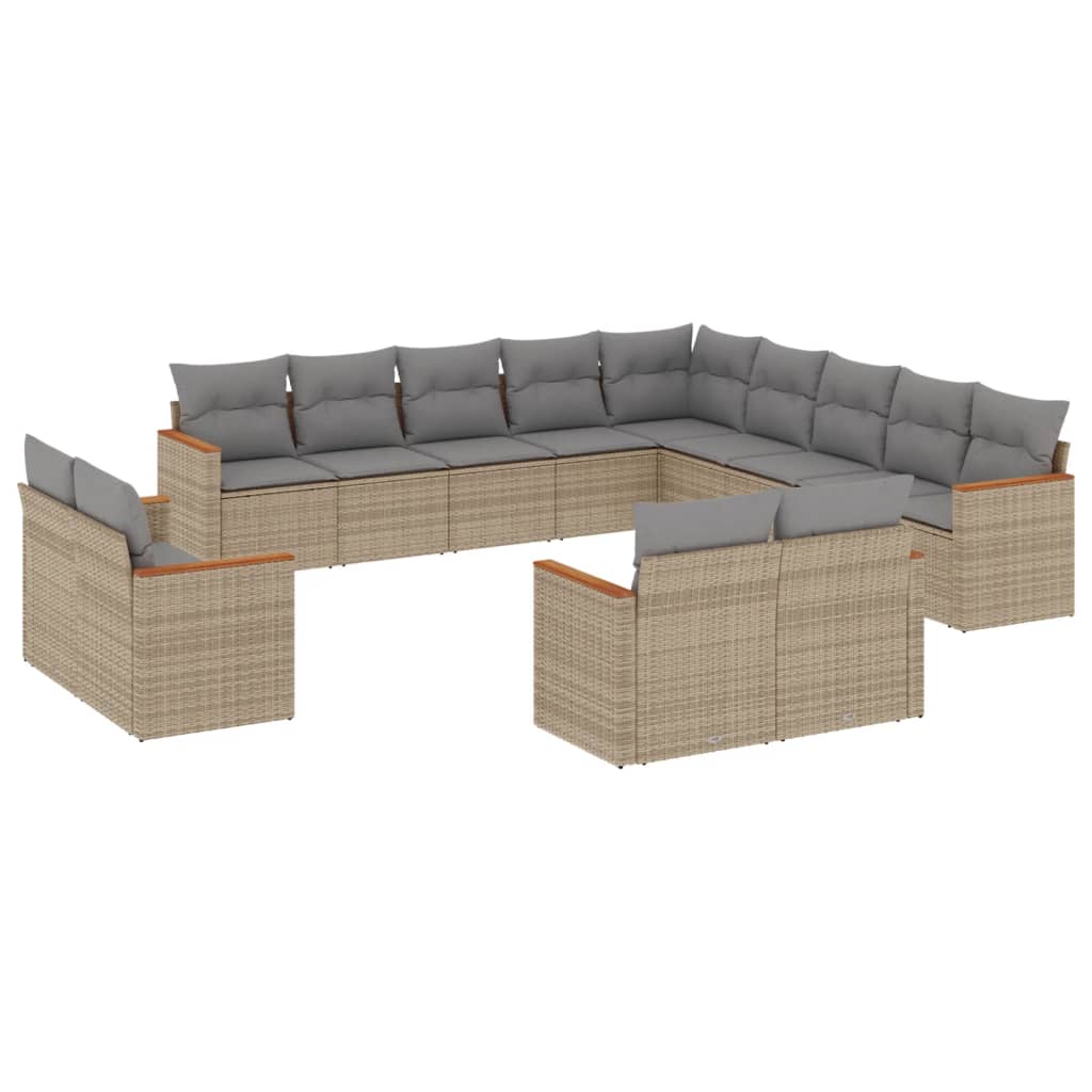 13-tlg. Garten-Sofagarnitur mit Kissen Beige Poly Rattan