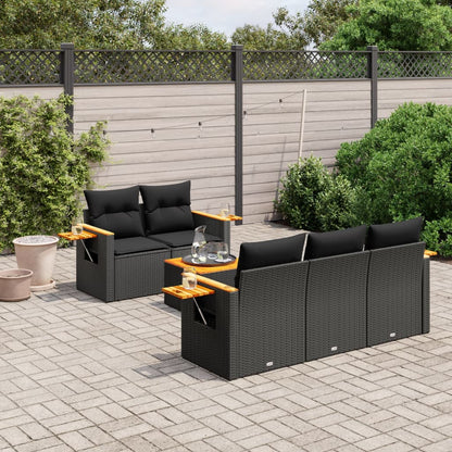 6-tlg. Garten-Sofagarnitur mit Kissen Schwarz Poly Rattan