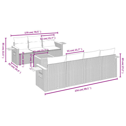 8-tlg. Garten-Sofagarnitur mit Kissen Schwarz Poly Rattan