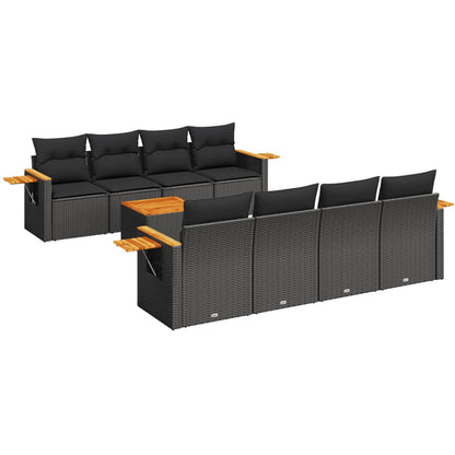 9-tlg. Garten-Sofagarnitur mit Kissen Schwarz Poly Rattan