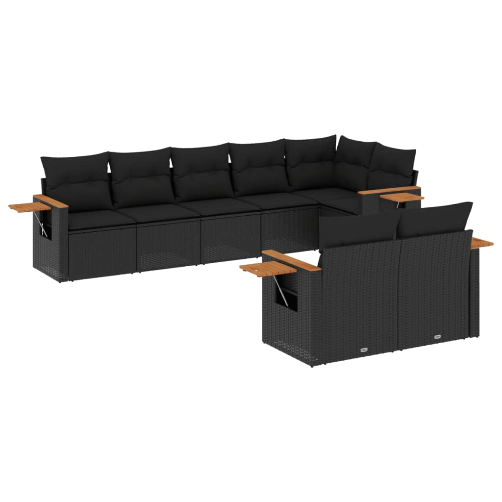 8-tlg. Garten-Sofagarnitur mit Kissen Schwarz Poly Rattan