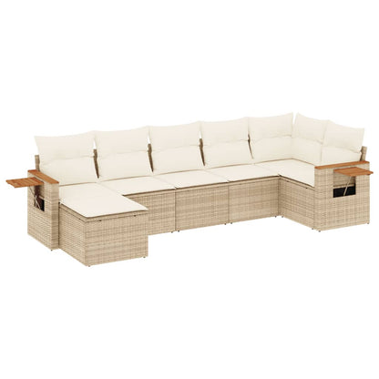 7-tlg. Garten-Sofagarnitur mit Kissen Beige Poly Rattan