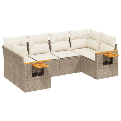 6-tlg. Garten-Sofagarnitur mit Kissen Beige Poly Rattan