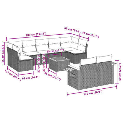 10-tlg. Garten-Sofagarnitur mit Kissen Grau Poly Rattan