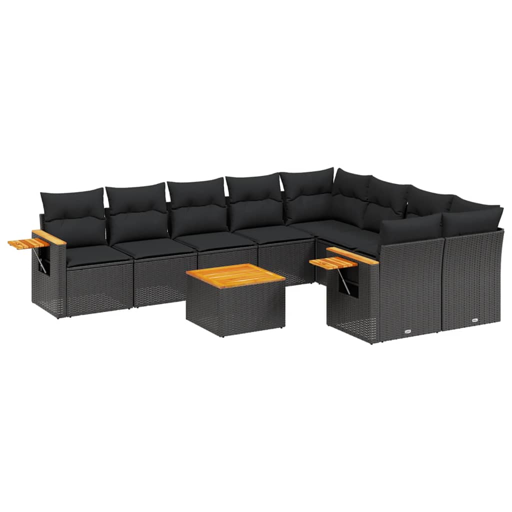 10-tlg. Garten-Sofagarnitur mit Kissen Schwarz Poly Rattan