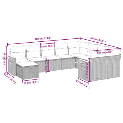 10-tlg. Garten-Sofagarnitur mit Kissen Grau Poly Rattan