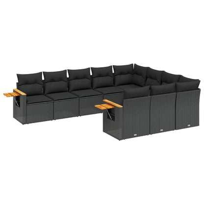 10-tlg. Garten-Sofagarnitur mit Kissen Schwarz Poly Rattan