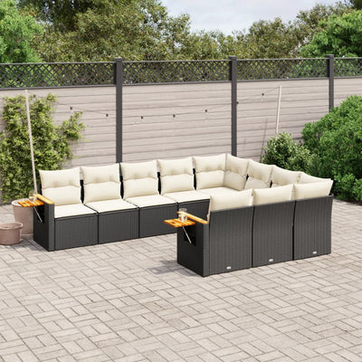 10-tlg. Garten-Sofagarnitur mit Kissen Schwarz Poly Rattan