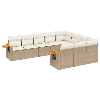 10-tlg. Garten-Sofagarnitur mit Kissen Beige Poly Rattan