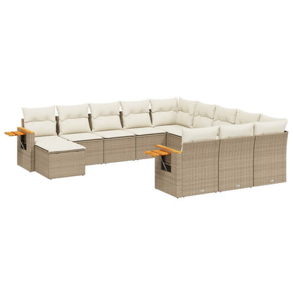 11-tlg. Garten-Sofagarnitur mit Kissen Beige Poly Rattan