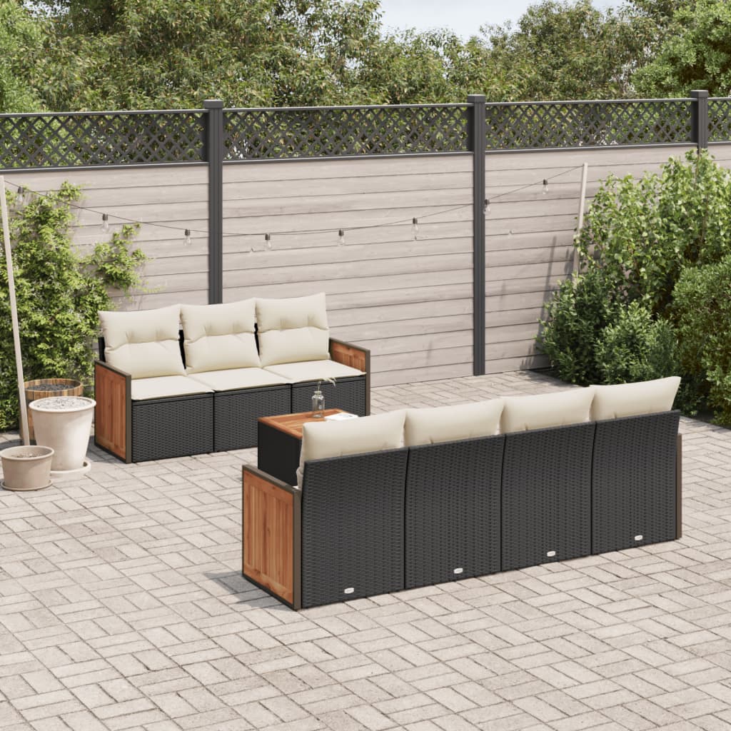 8-tlg. Garten-Sofagarnitur mit Kissen Schwarz Poly Rattan