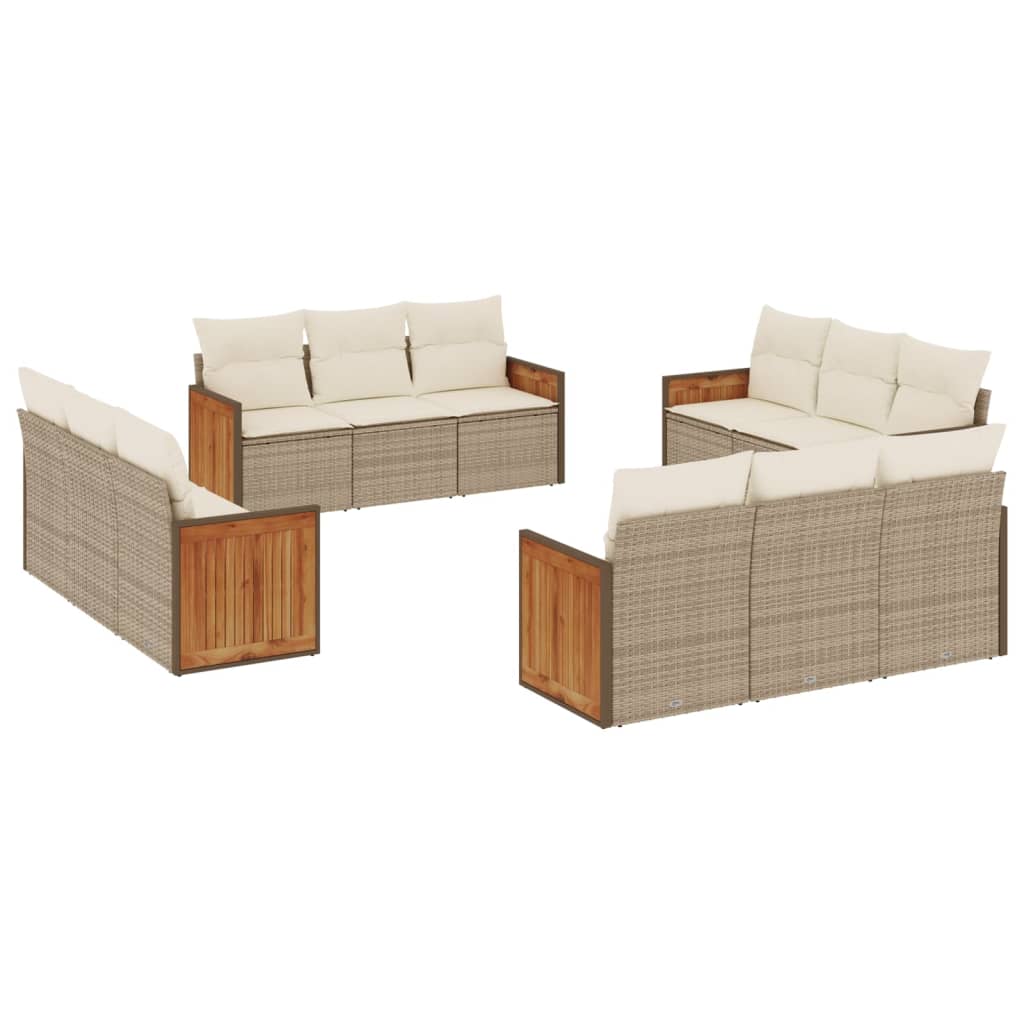 12-tlg. Garten-Sofagarnitur mit Kissen Beige Poly Rattan