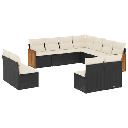 11-tlg. Garten-Sofagarnitur mit Kissen Schwarz Poly Rattan