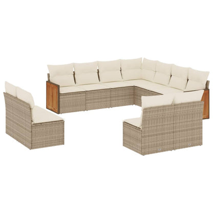 11-tlg. Garten-Sofagarnitur mit Kissen Beige Poly Rattan