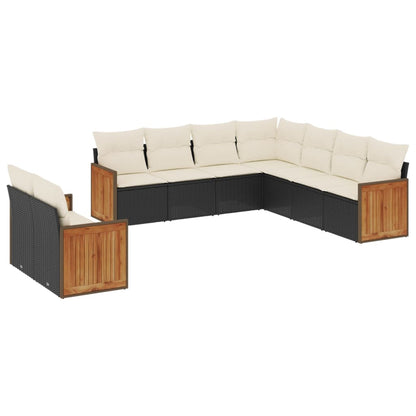 9-tlg. Garten-Sofagarnitur mit Kissen Schwarz Poly Rattan