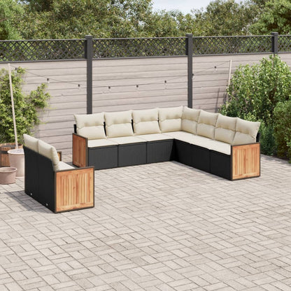 9-tlg. Garten-Sofagarnitur mit Kissen Schwarz Poly Rattan