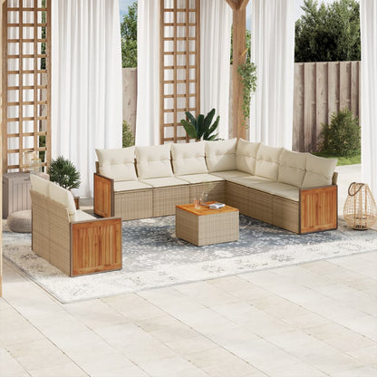 10-tlg. Garten-Sofagarnitur mit Kissen Beige Poly Rattan