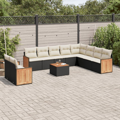 11-tlg. Garten-Sofagarnitur mit Kissen Schwarz Poly Rattan