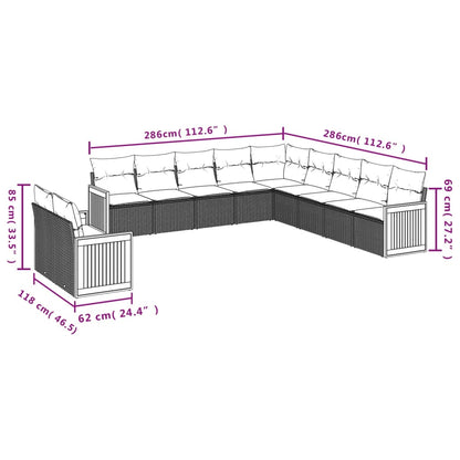 11-tlg. Garten-Sofagarnitur mit Kissen Schwarz Poly Rattan