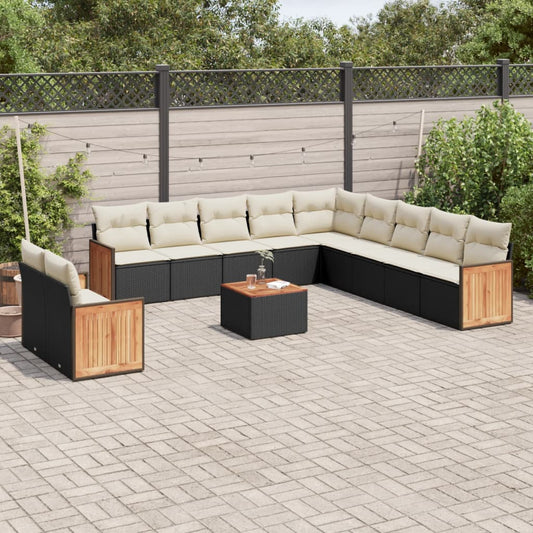 12-tlg. Garten-Sofagarnitur mit Kissen Schwarz Poly Rattan