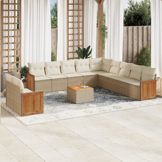 12-tlg. Garten-Sofagarnitur mit Kissen Beige Poly Rattan