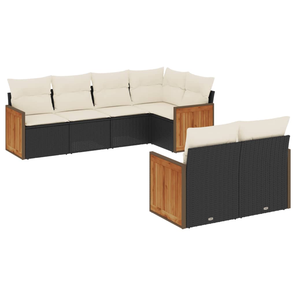 7-tlg. Garten-Sofagarnitur mit Kissen Schwarz Poly Rattan