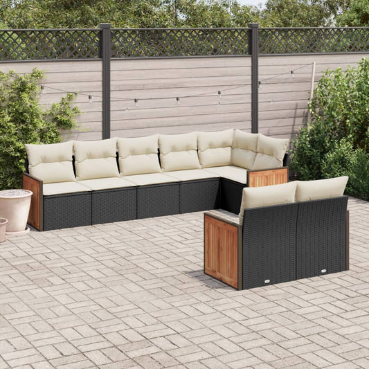 8-tlg. Garten-Sofagarnitur mit Kissen Schwarz Poly Rattan