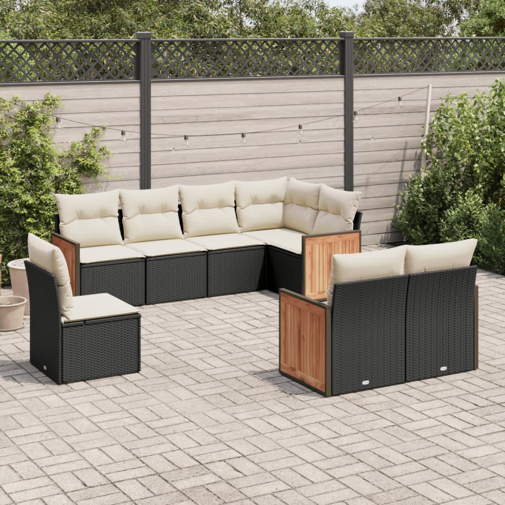 8-tlg. Garten-Sofagarnitur mit Kissen Schwarz Poly Rattan