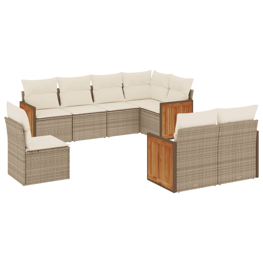 8-tlg. Garten-Sofagarnitur mit Kissen Beige Poly Rattan