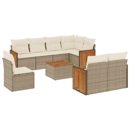 9-tlg. Garten-Sofagarnitur mit Kissen Beige Poly Rattan