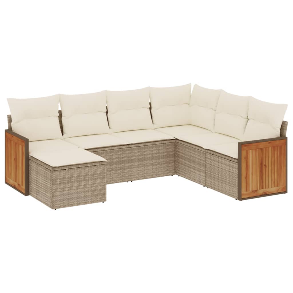 7-tlg. Garten-Sofagarnitur mit Kissen Beige Poly Rattan