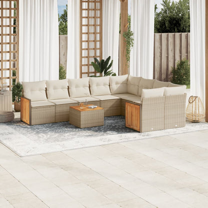 10-tlg. Garten-Sofagarnitur mit Kissen Beige Poly Rattan