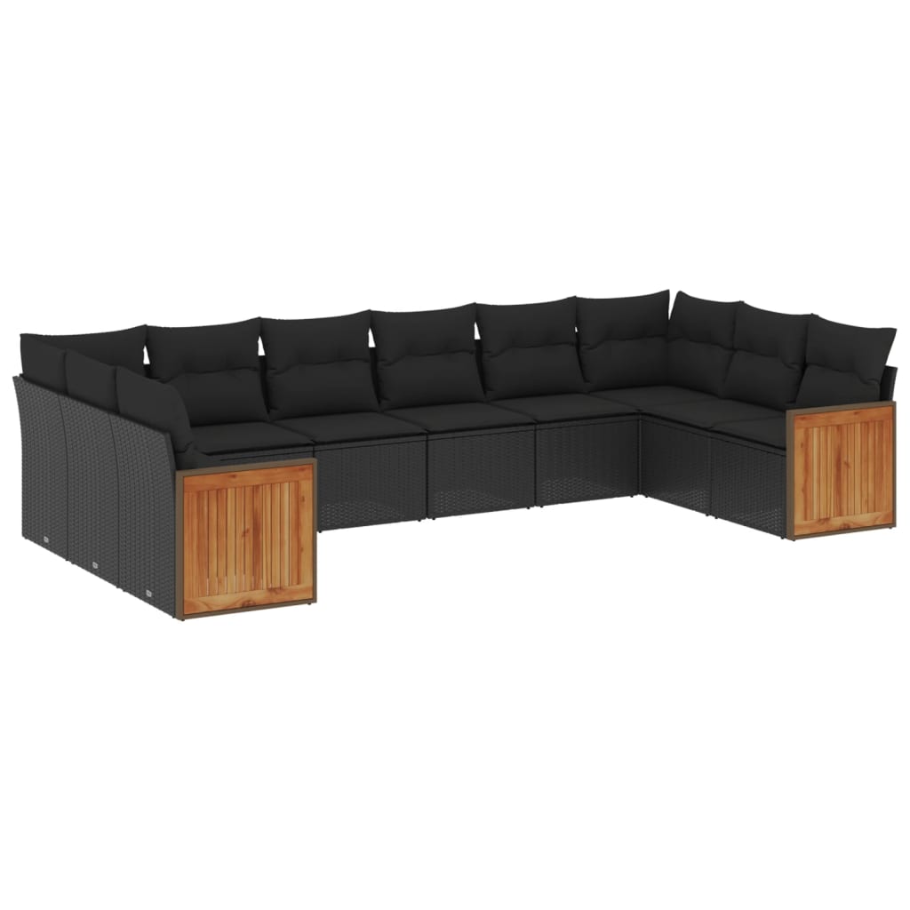 10-tlg. Garten-Sofagarnitur mit Kissen Schwarz Poly Rattan