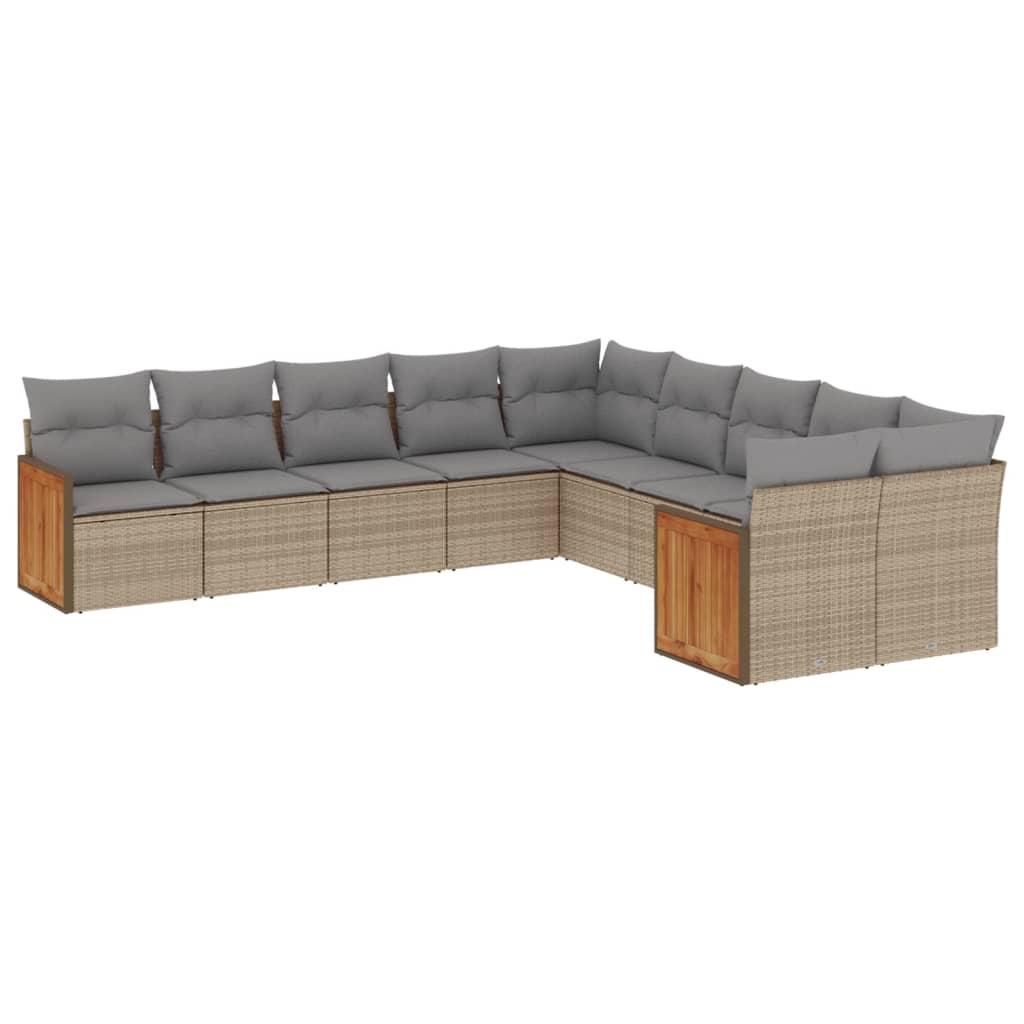 10-tlg. Garten-Sofagarnitur mit Kissen Beige Poly Rattan