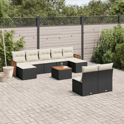 10-tlg. Garten-Sofagarnitur mit Kissen Schwarz Poly Rattan