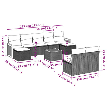 10-tlg. Garten-Sofagarnitur mit Kissen Grau Poly Rattan