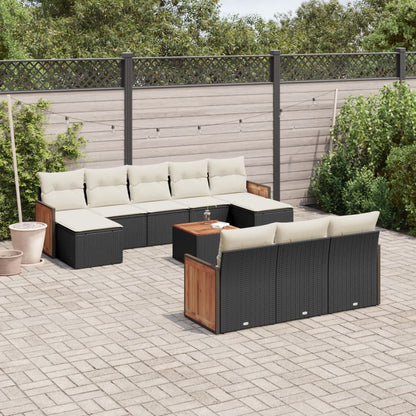 11-tlg. Garten-Sofagarnitur mit Kissen Schwarz Poly Rattan