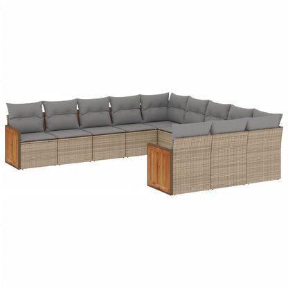 11-tlg. Garten-Sofagarnitur mit Kissen Beige Poly Rattan