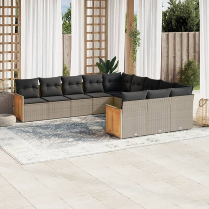 11-tlg. Garten-Sofagarnitur mit Kissen Grau Poly Rattan