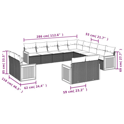 13-tlg. Garten-Sofagarnitur mit Kissen Grau Poly Rattan