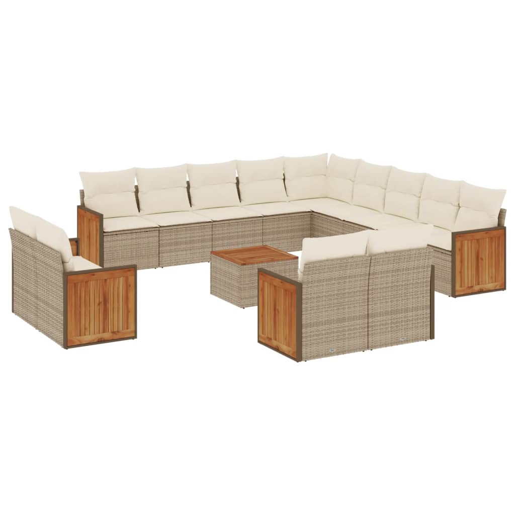 14-tlg. Garten-Sofagarnitur mit Kissen Beige Poly Rattan